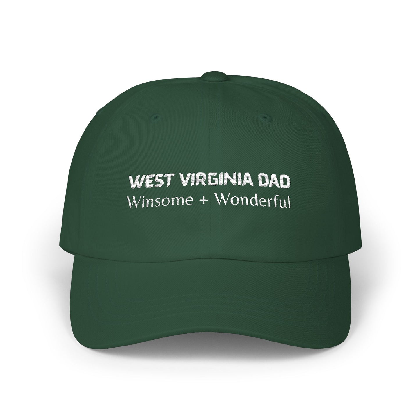 Green Baseball Cap. Best Embroidered Cap For West Virginia Dads.