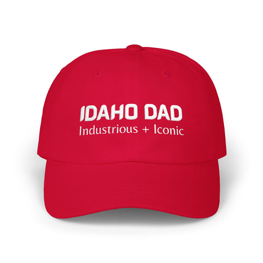 Red Baseball Cap. Best Embroidered Cap For Idaho Dads.