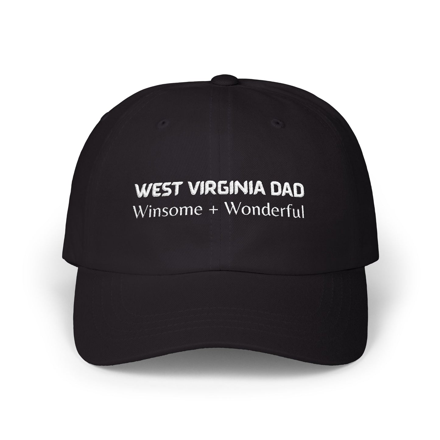 Black Baseball Cap. Best Embroidered Cap For West Virginia Dads.