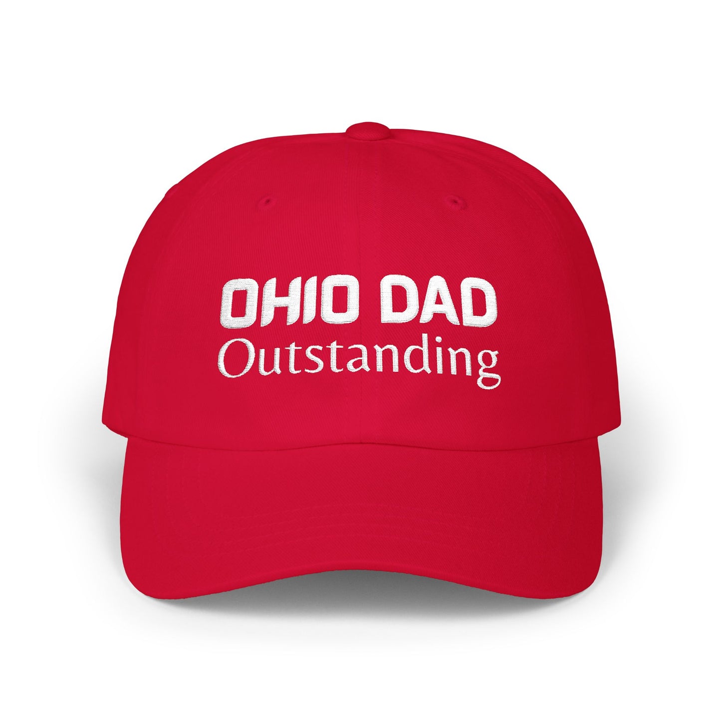 Red Baseball Cap. Best Embroidered Cap For Ohio Dads.