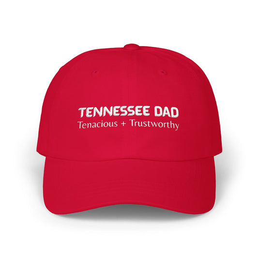 Red Baseball Cap. Best Embroidered Cap For Tennessee Dads.