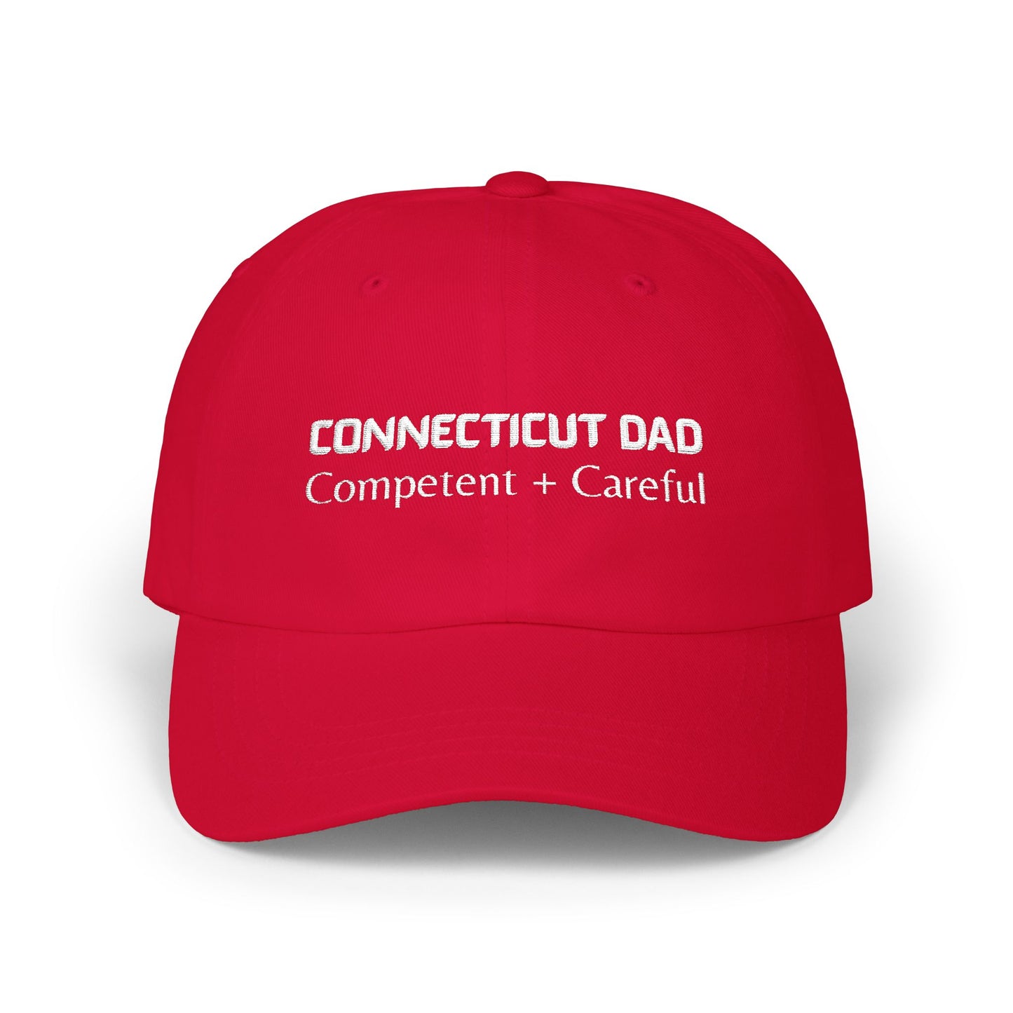 Red Baseball Cap. Best Embroidered Cap For Connecticut Dads.