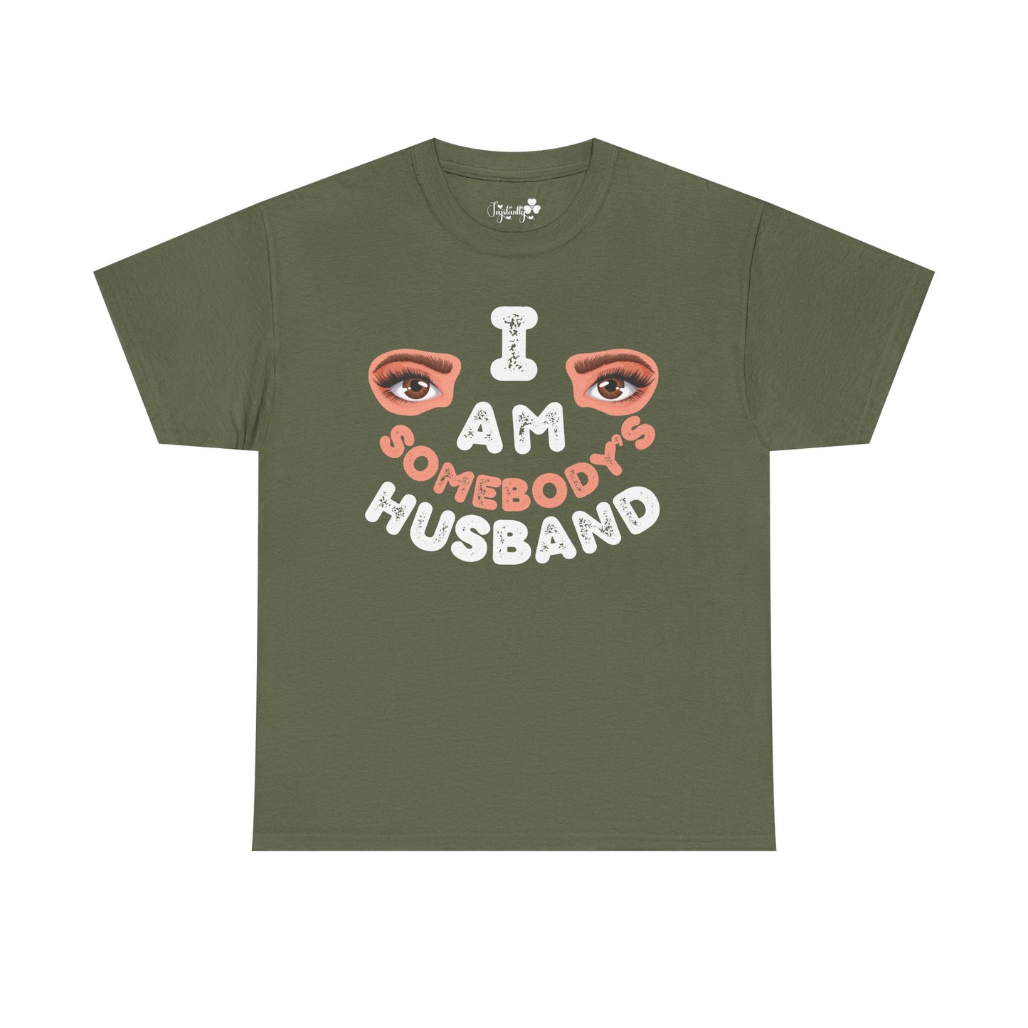 Green t-shirt with graphic design and text on a white background