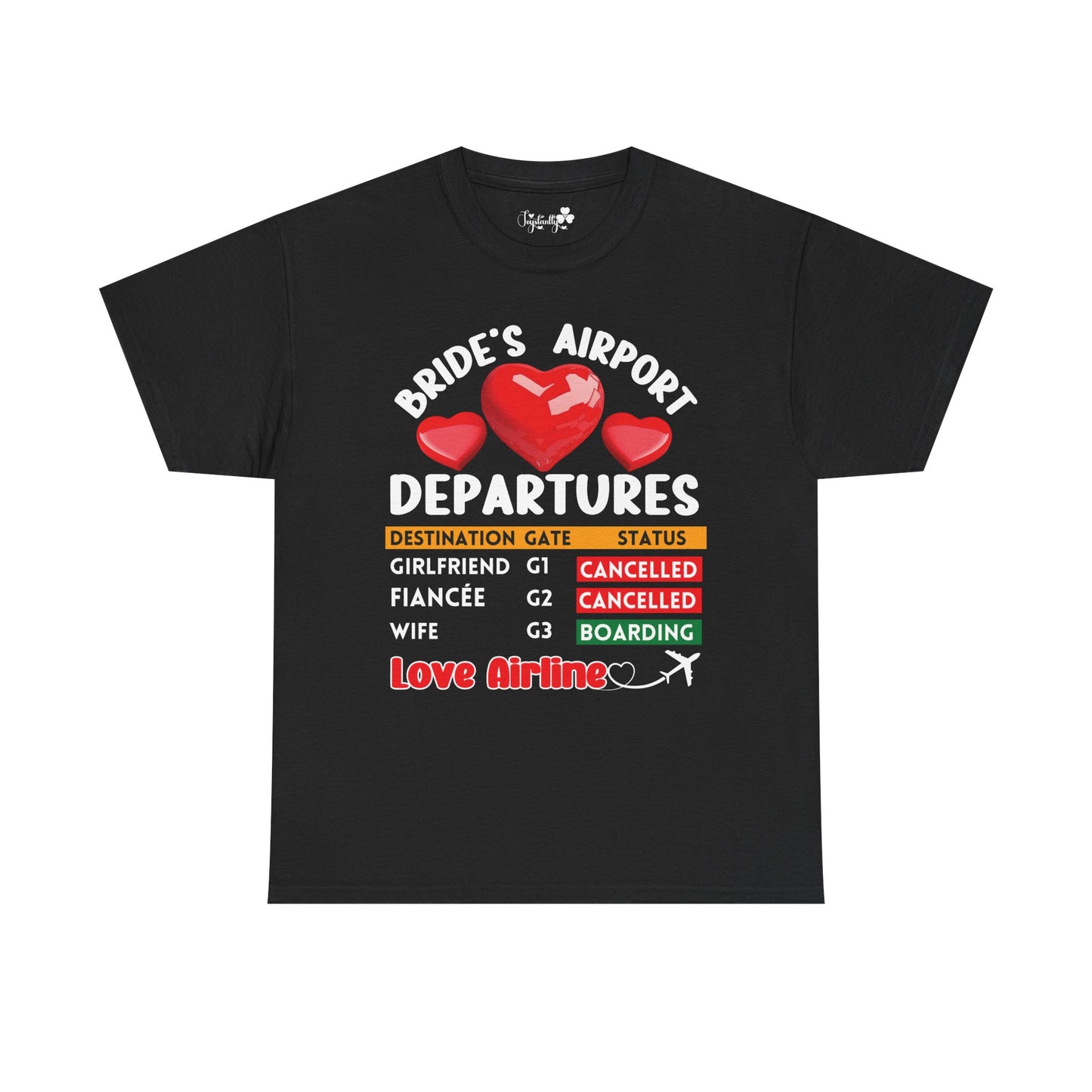 Black t-shirt with humorous text and graphics on a white background