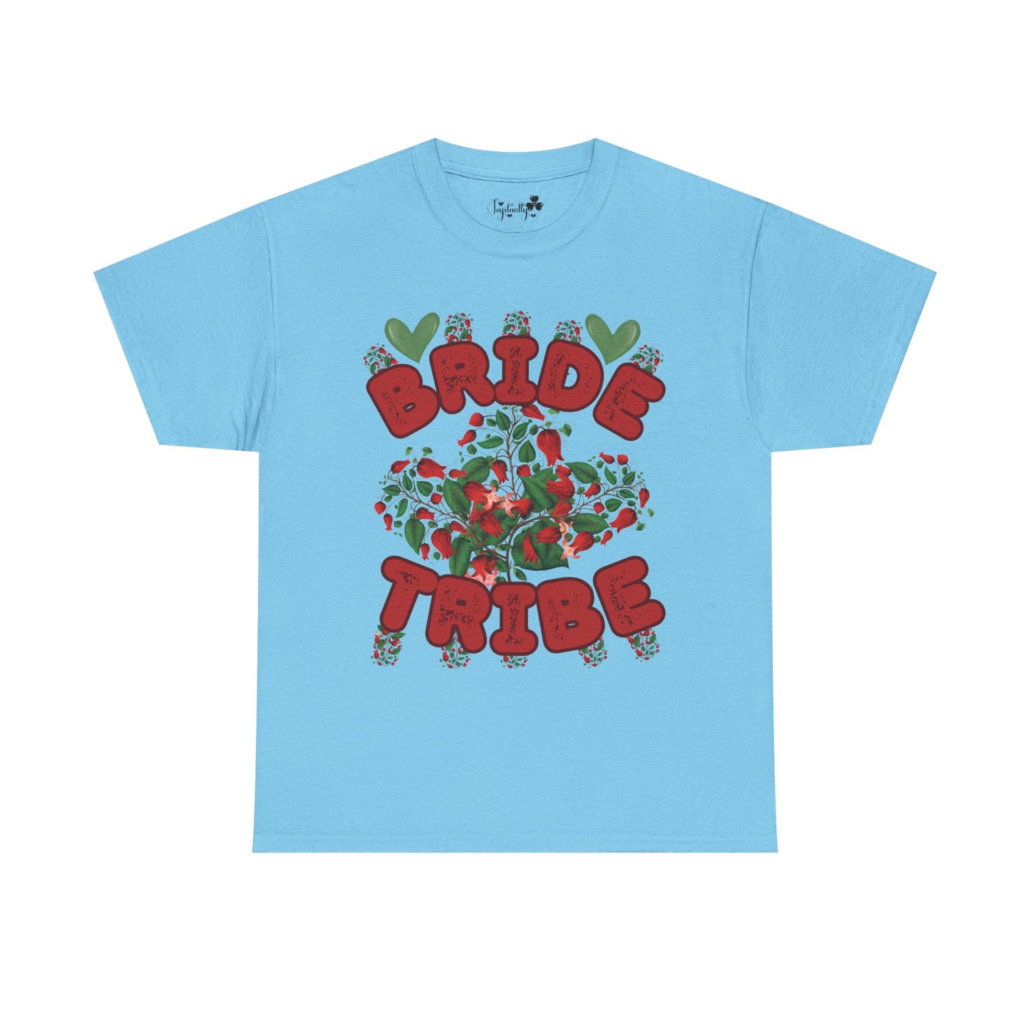 Light blue t-shirt with 'Bride Tribe' design on a white background