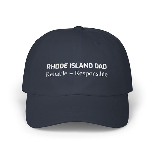 Navy Blue Baseball Cap. Best Embroidered Cap For Rhode Island Dads.