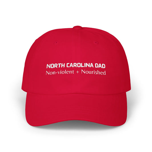 Red Baseball Cap. Best Embroidered Cap For North Carolina Dads.