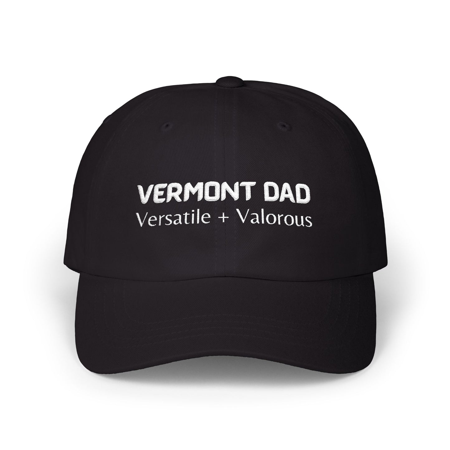 Black Baseball Cap. Best Embroidered Cap For Vermont Dads.
