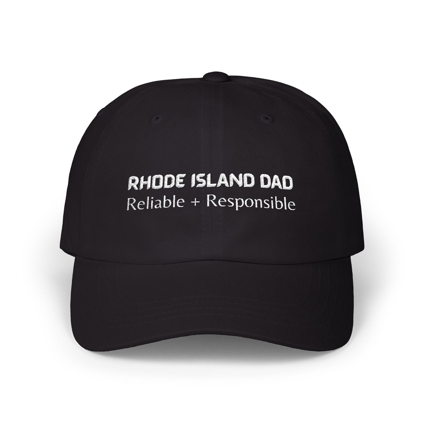 Black Baseball Cap. Best Embroidered Cap For Rhode Island Dads.