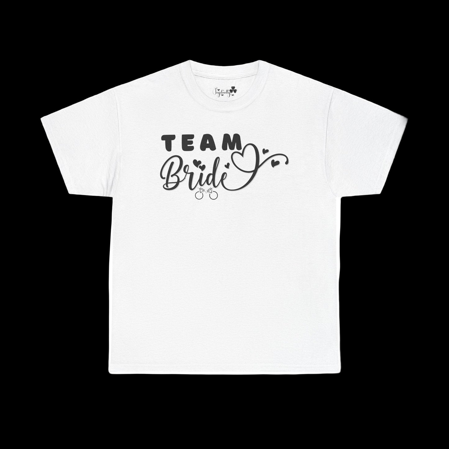 Shirt for Engagements, Bachelorettes, Hen and Bridal Parties. White t-shirt with 'Team Bride' text on a white background