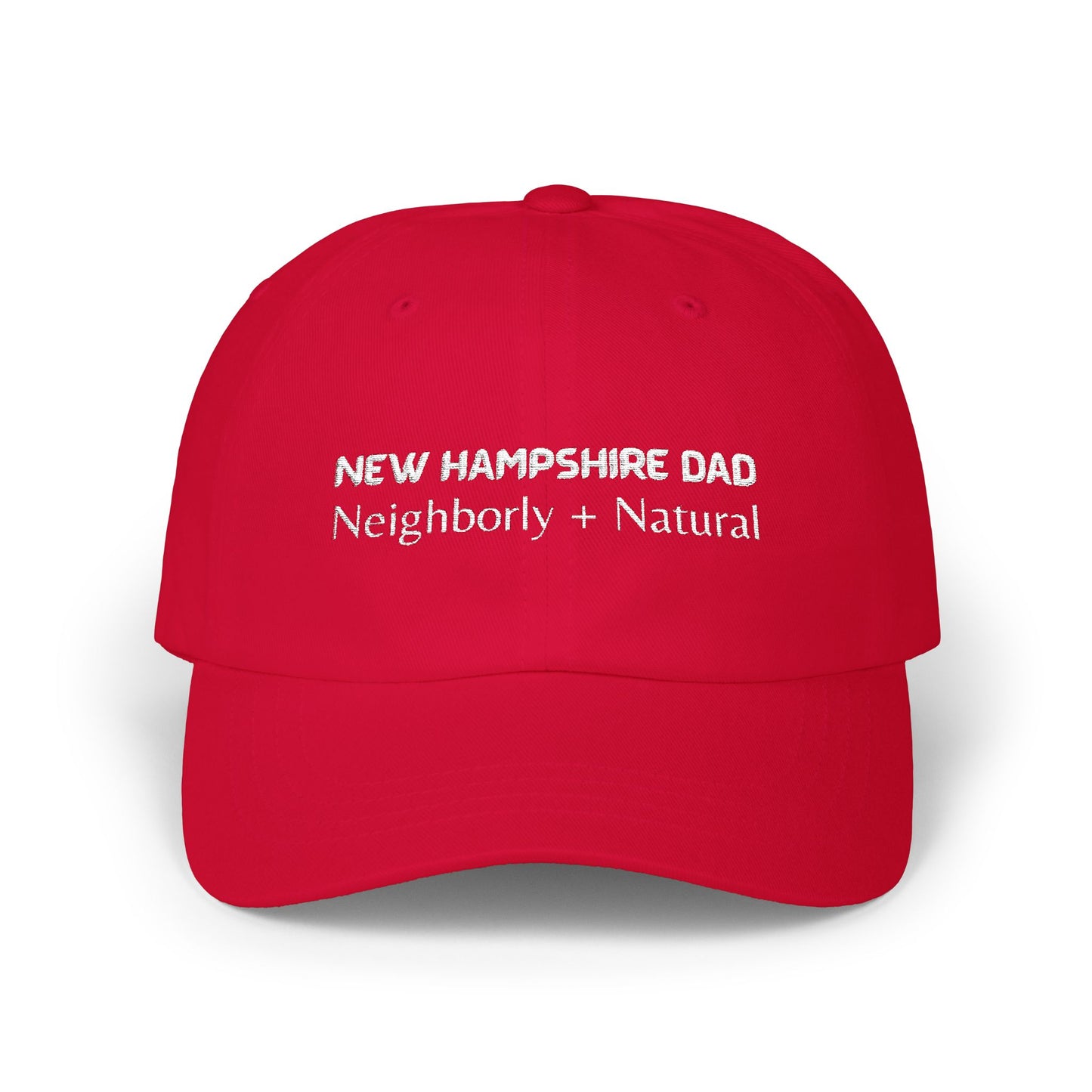 Red Baseball Cap. Best Embroidered Cap For New Hampshire Dads.