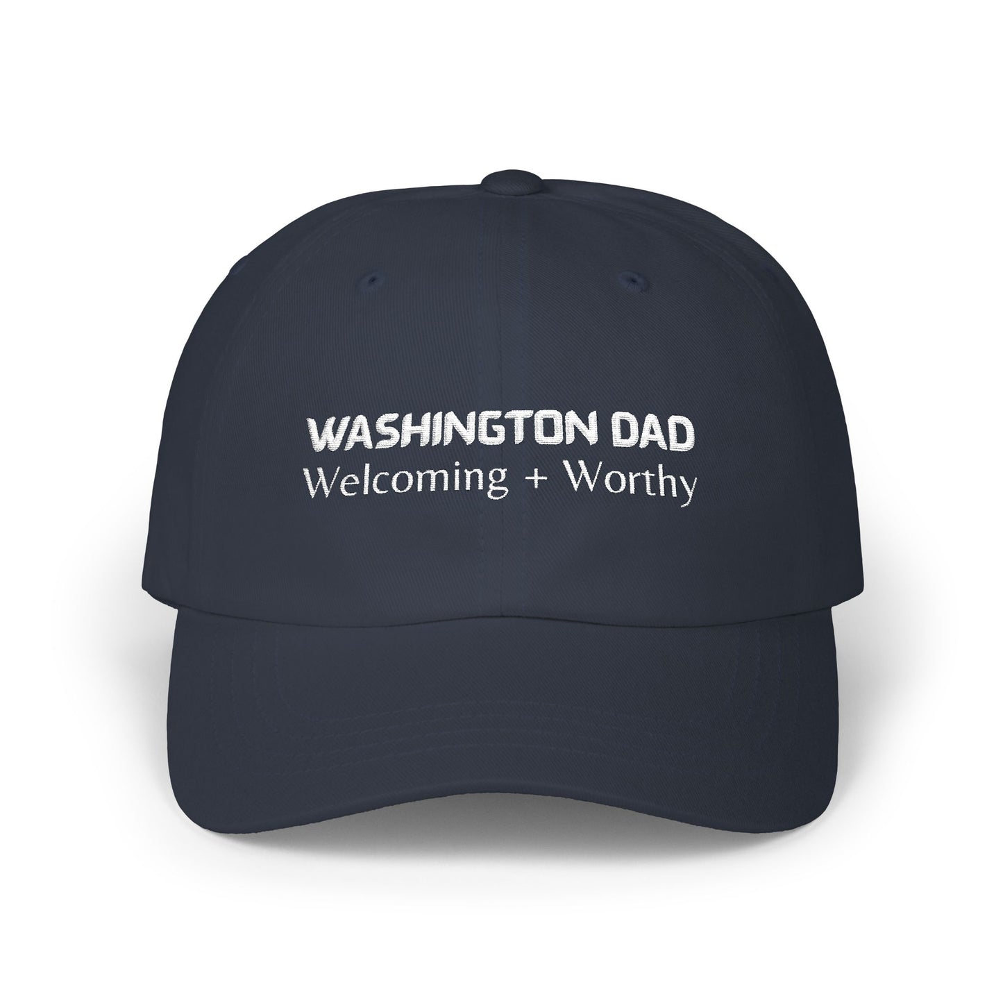 Navy Blue Baseball Cap. Best Embroidered Cap For Washington Dads.