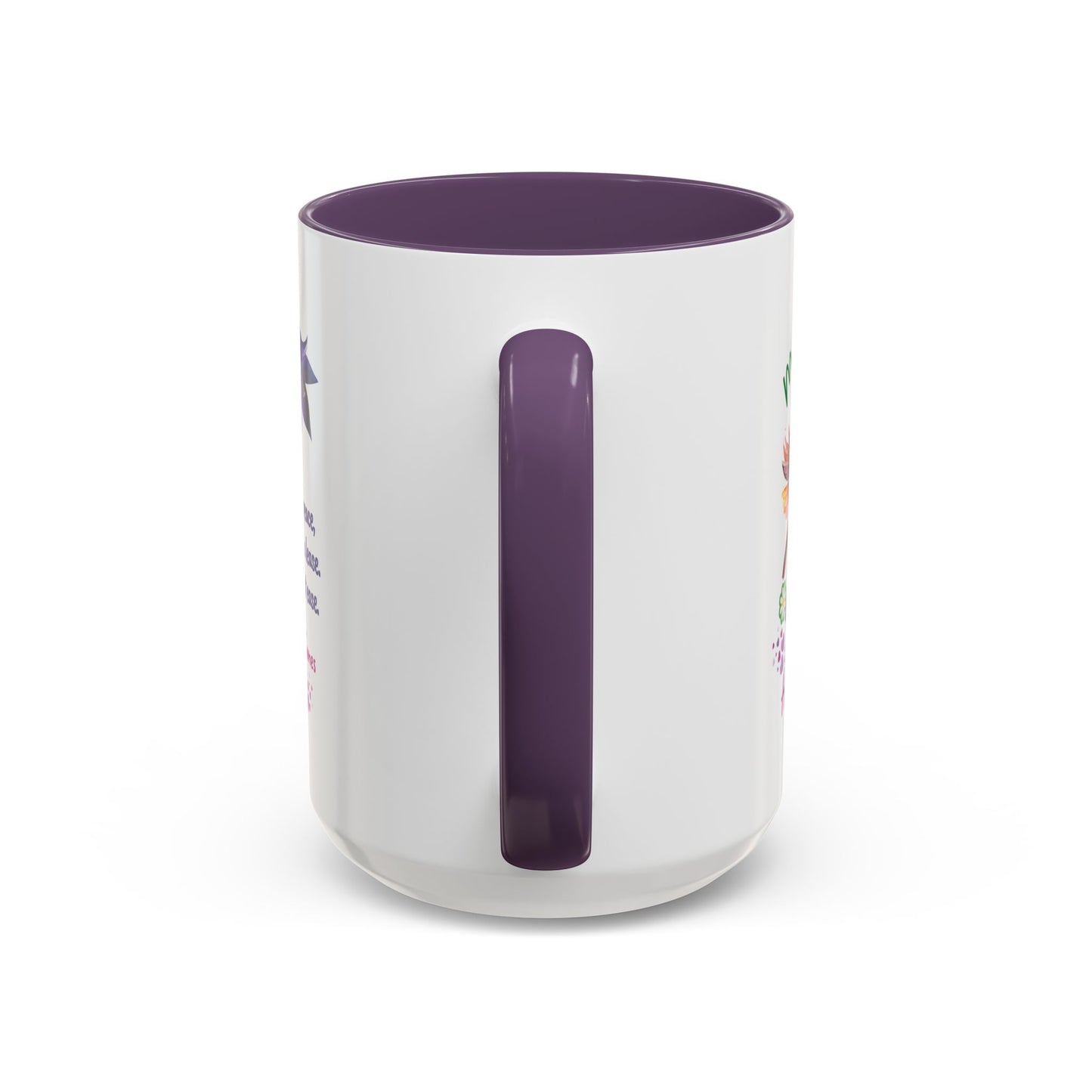 Personalized Birthday Mug for Husbands. White mug with purple handle and interior on a white background