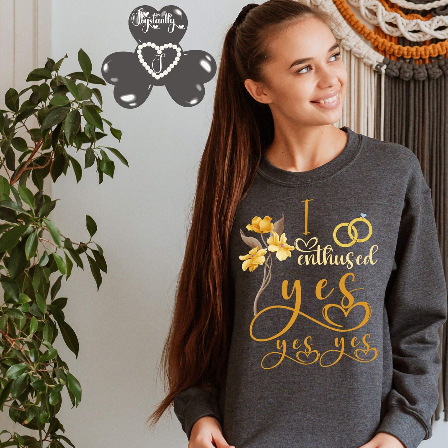 Engagement dark heather sweatshirt for bride and bridal party.