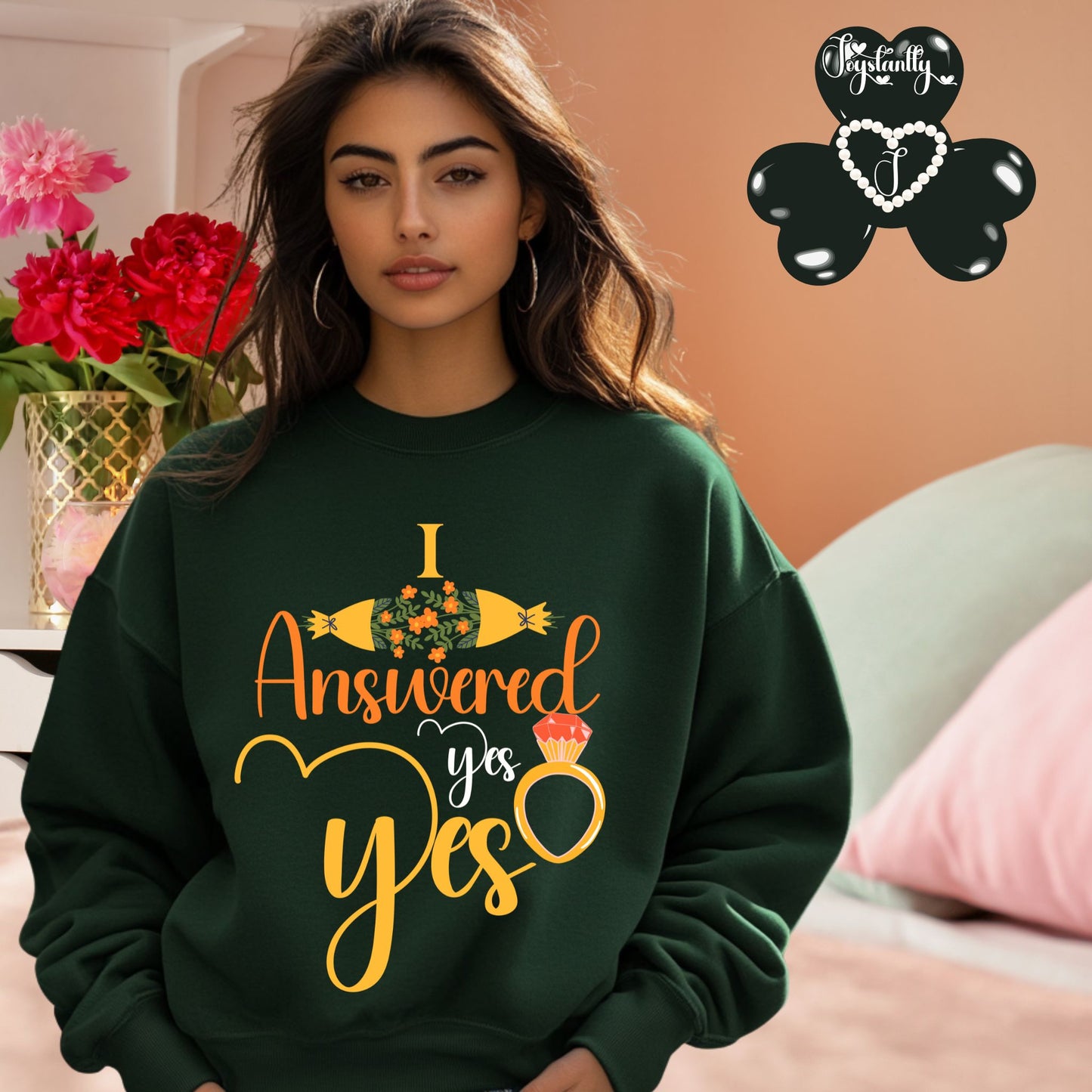 Engagement forest green sweatshirt for bride and bridal party.