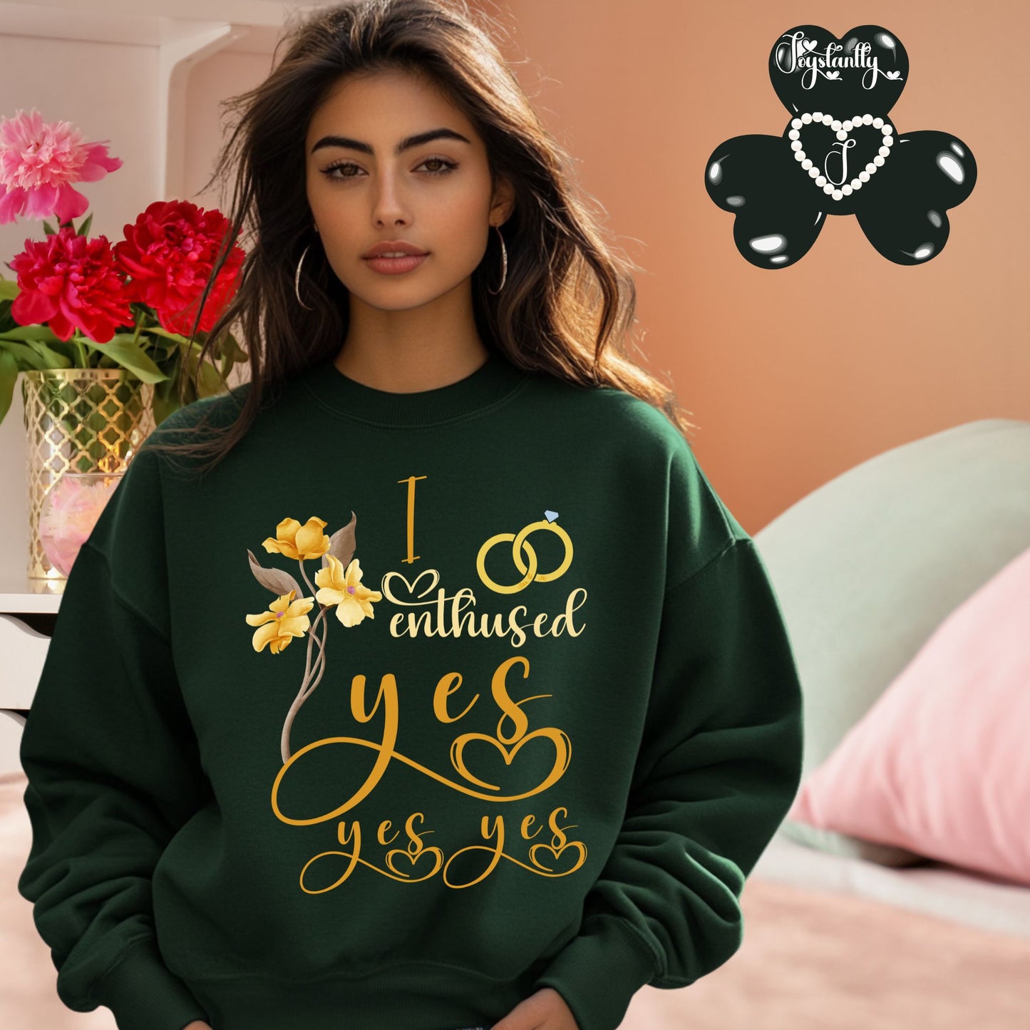 Engagement forest green sweatshirt for bride and bridal party.