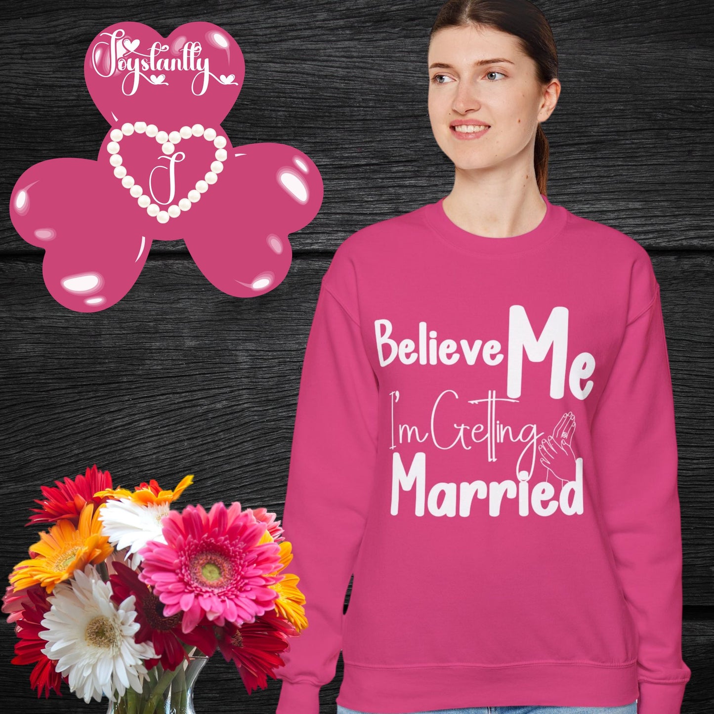 Heliconia deep pink sweatshirt for bride, heliconia deep pink sweatshirt for bridal party.