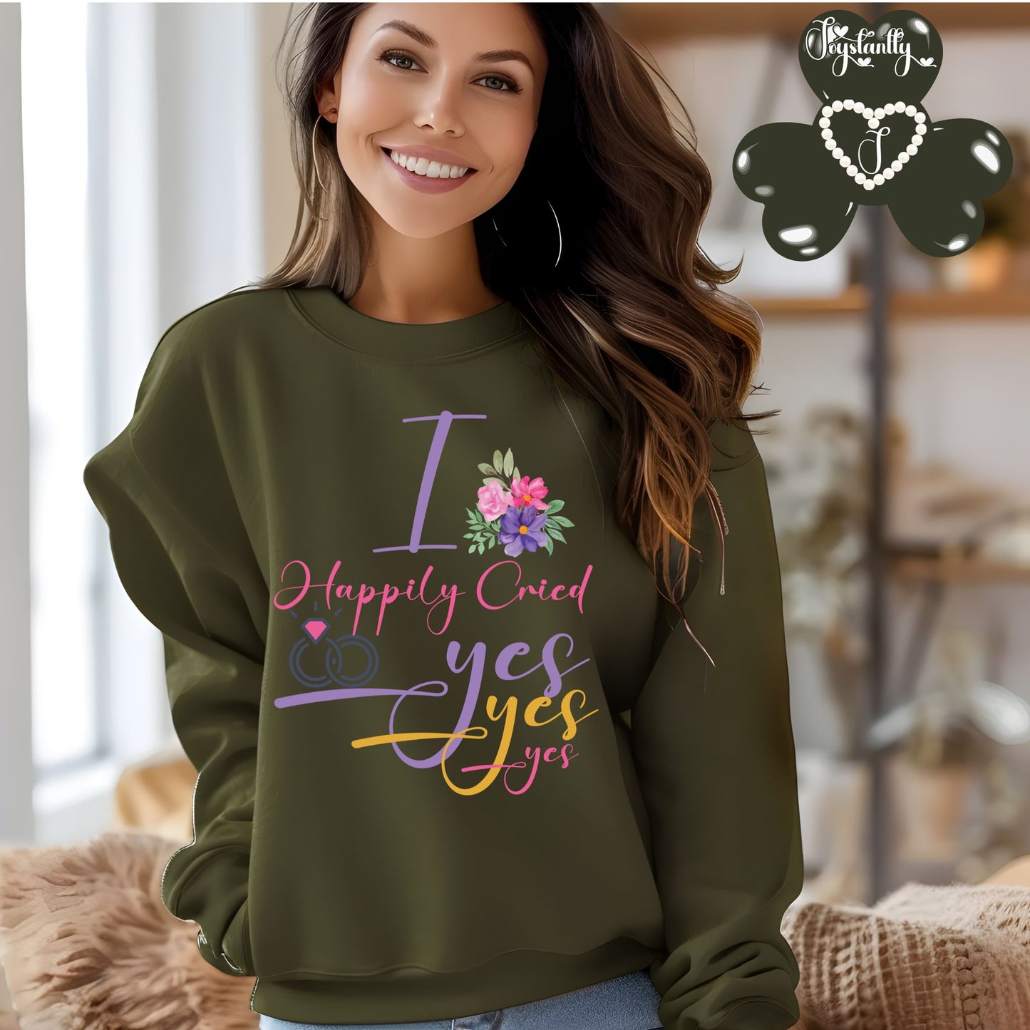 Engagement military green sweatshirt for bride and bridal party.