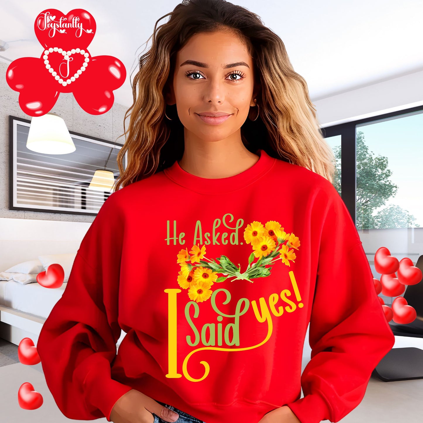 Engagement red sweatshirt for bride and bridal party.