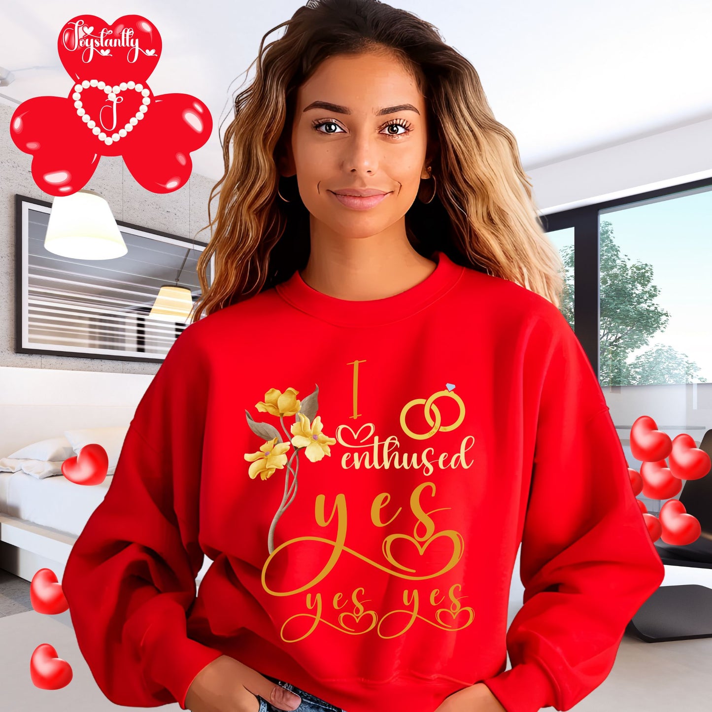 Engagement red sweatshirt for bride and bridal party.