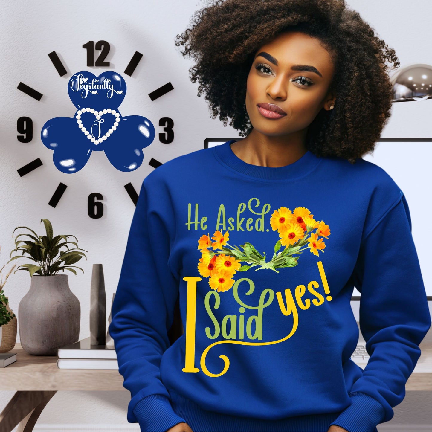 Engagement royal blue sweatshirt for bride and bridal party.