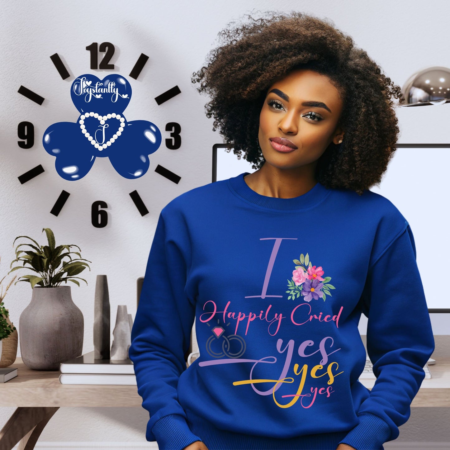 Engagement royal blue sweatshirt for bride and bridal party.