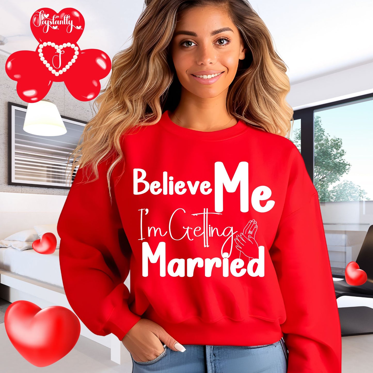 Red sweatshirt for bride and bridal party.