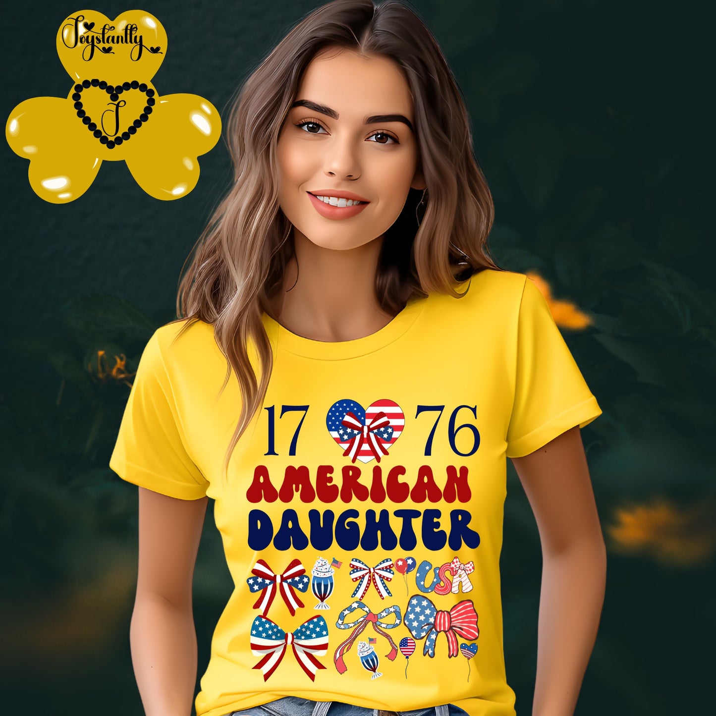 Yellow American T-shirt. Best Shirt for American Daughters. 4th of July T-shirt.