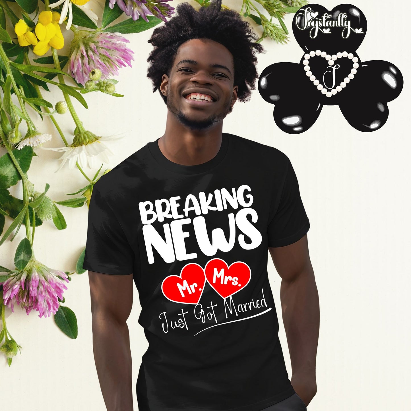 Black T-shirt. Newlywed honeymoon T-shirt.