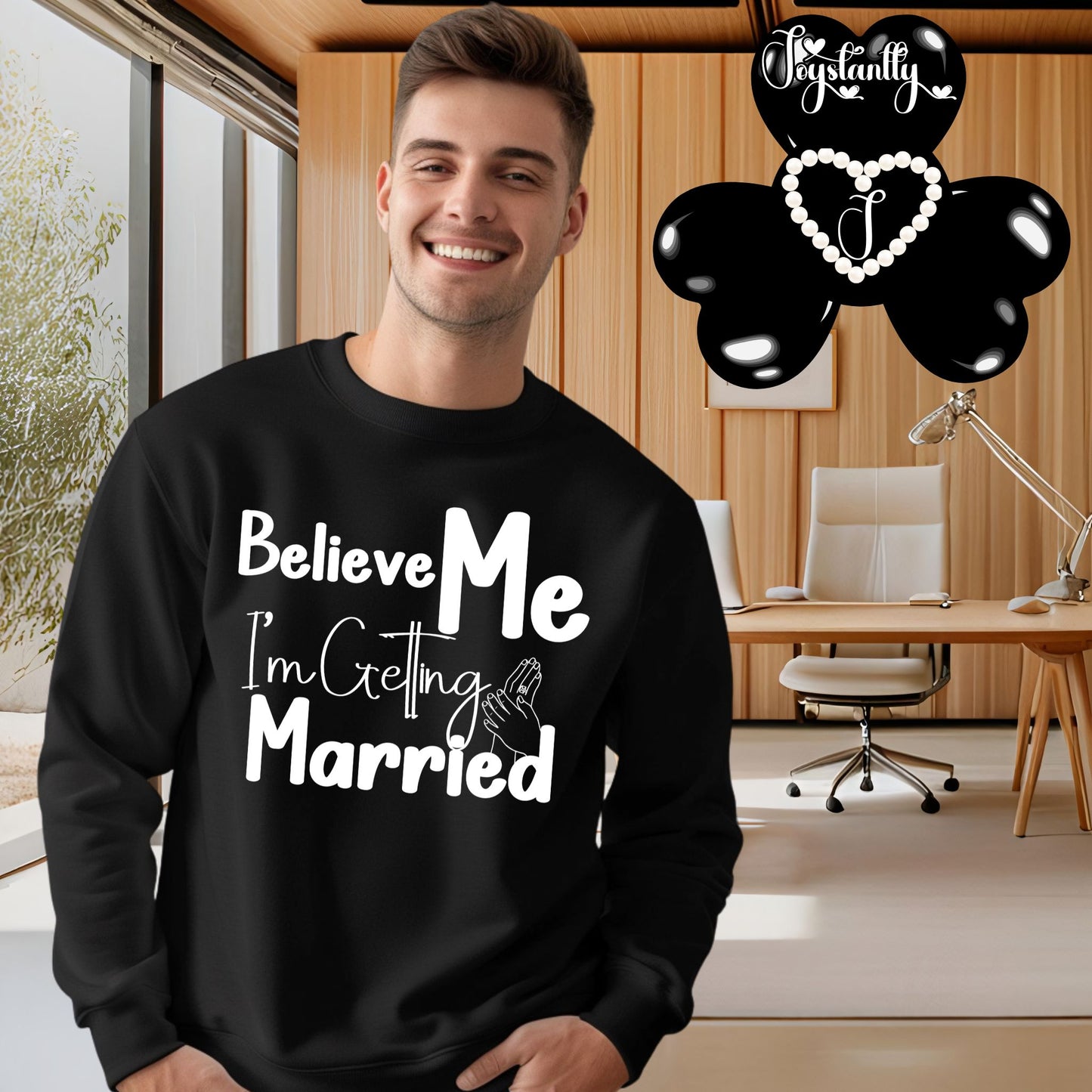 Black sweatshirt for groom's bachelorette party.