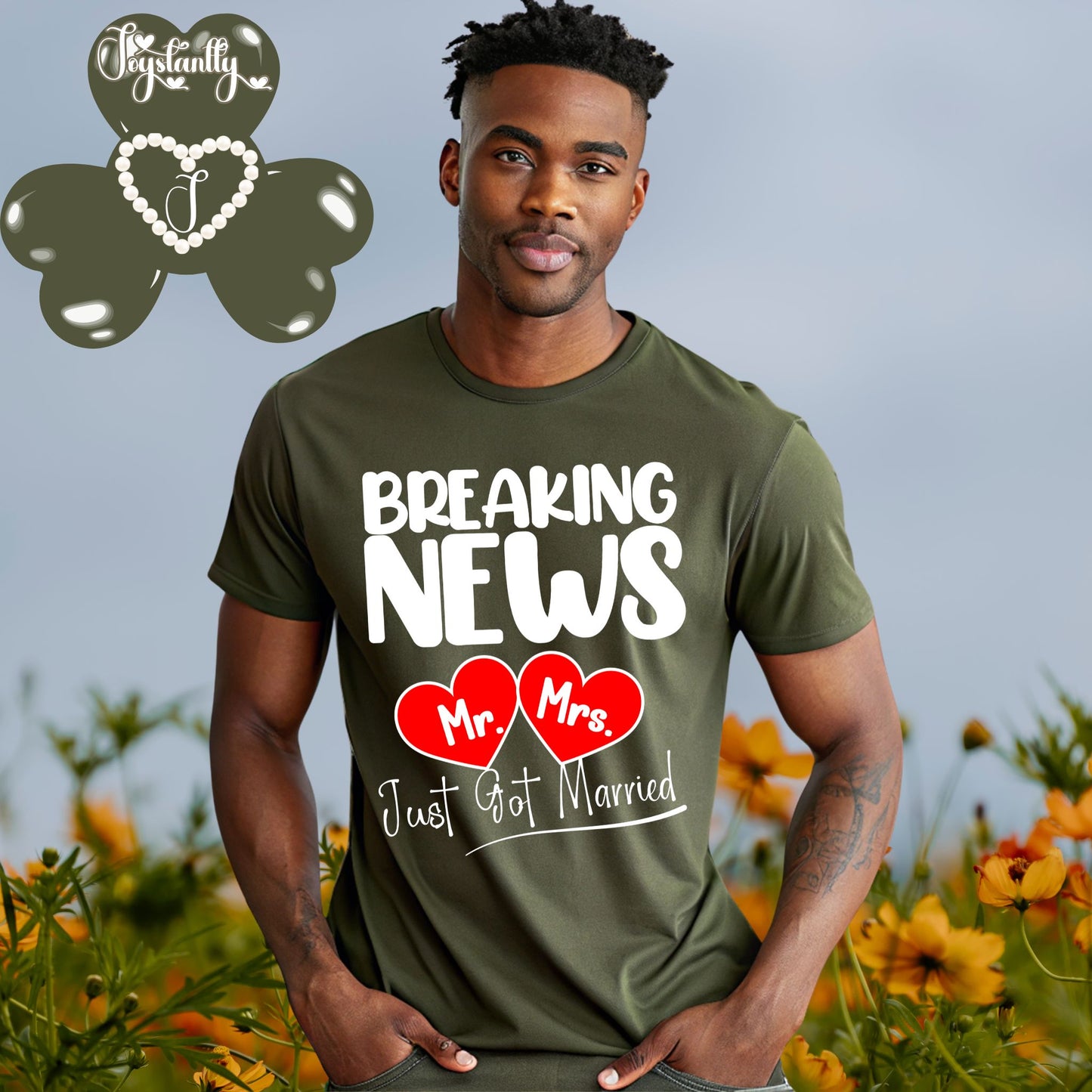 Military Green T-shirt. Newlywed honeymoon T-shirt.