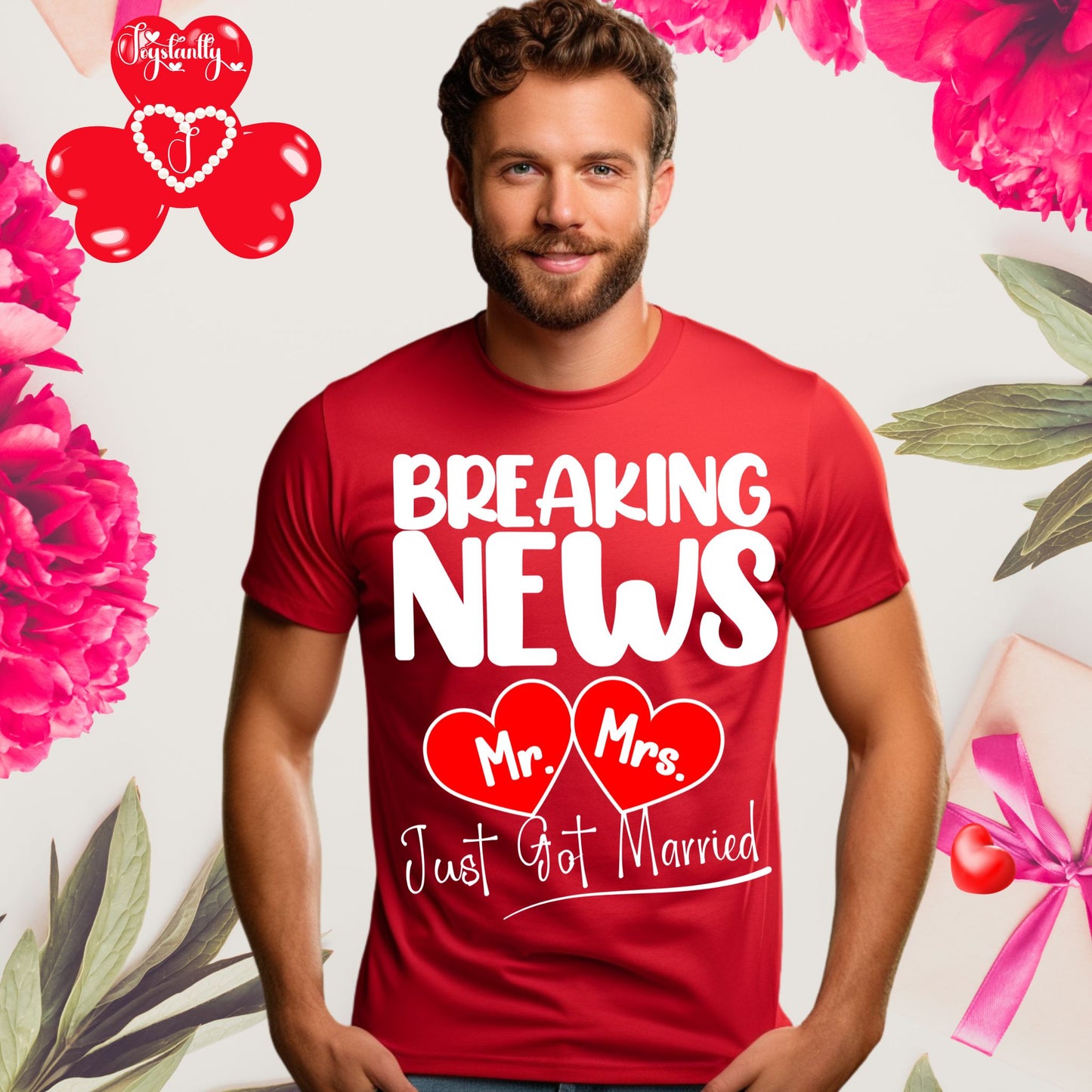 Red T-shirt. Newlywed honeymoon T-shirt.