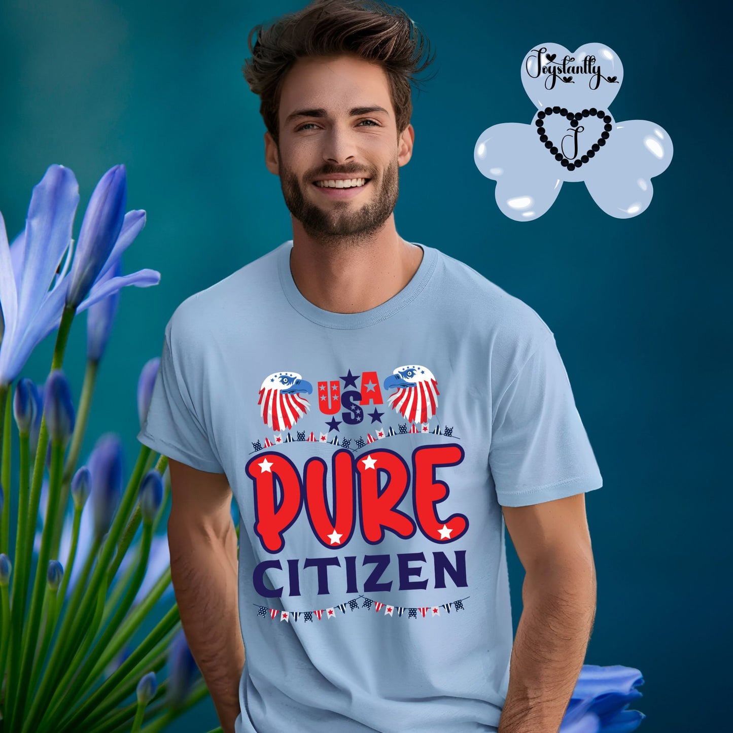 Baby Blue American T-shirt. 4th of July T-shirt.