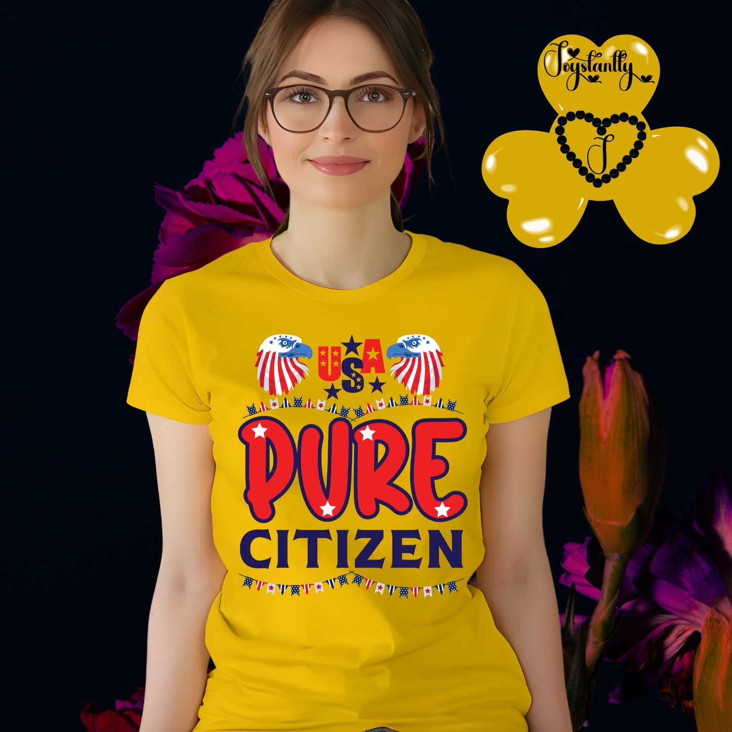 Yellow American T-shirt. 4th of July T-shirt.