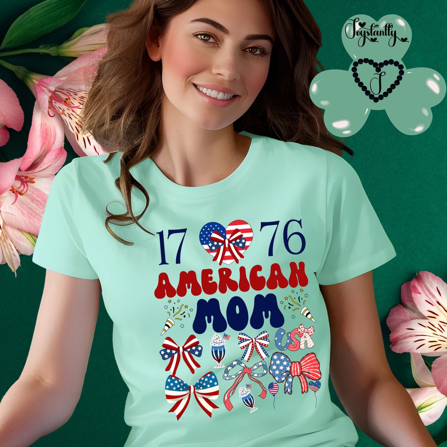Mint green American T-shirt. Best Shirt for American Moms. 4th of July T-shirt.