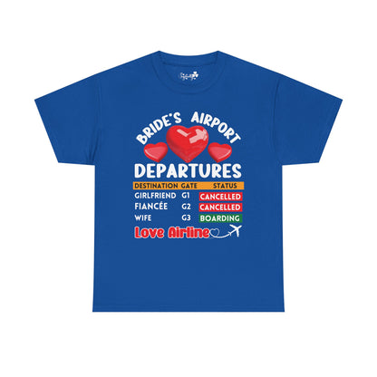 Blue t-shirt with humorous text design on a white background