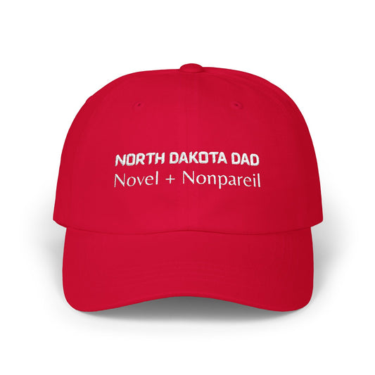 Red Baseball Cap. Best Embroidered Cap For North Dakota Dads.