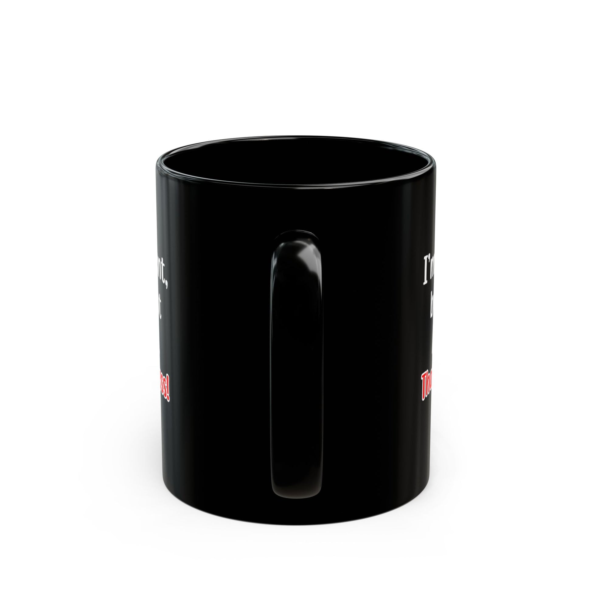 Black mug with a handle on a white background