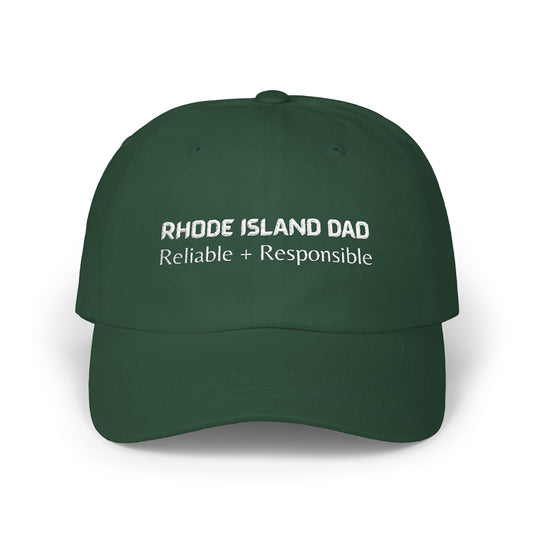 Green Baseball Cap. Best Embroidered Cap For Rhode Island Dads.