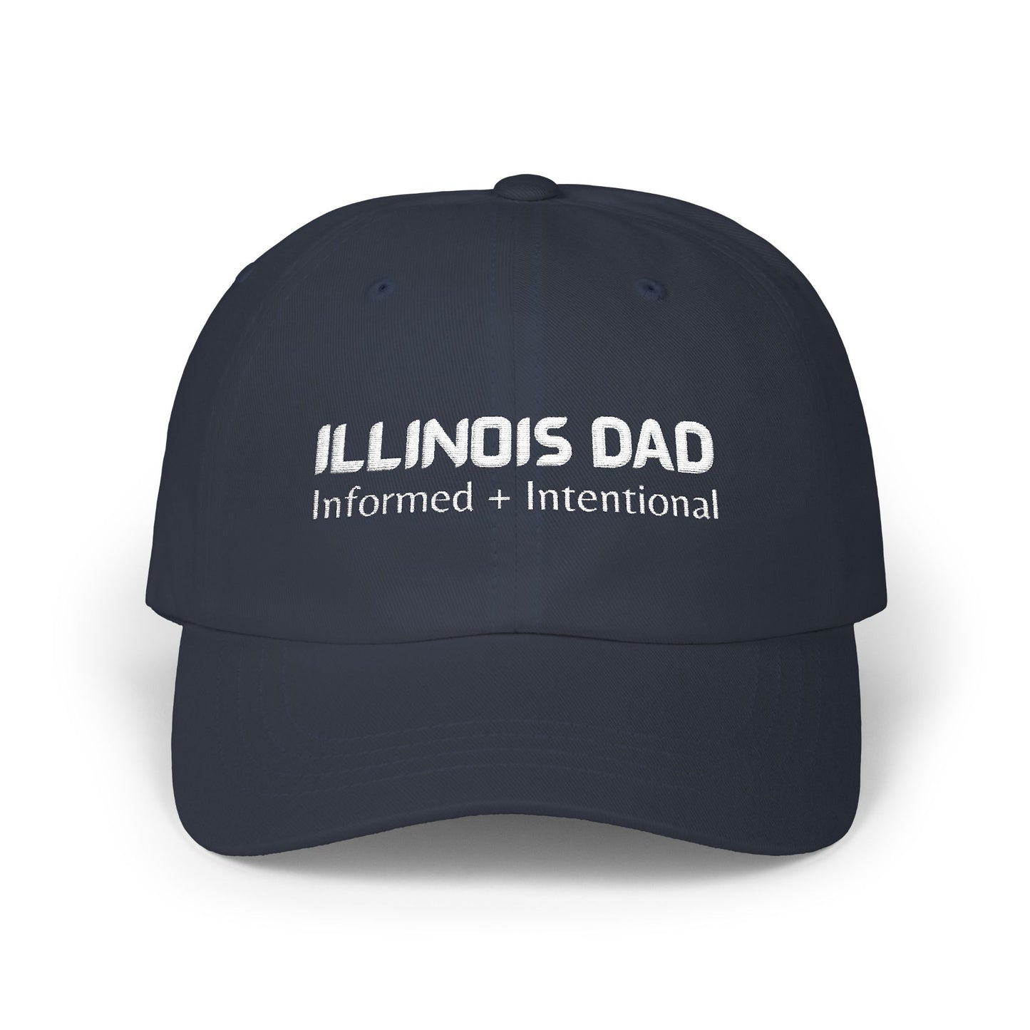Navy Blue Baseball Cap. Best Embroidered Cap For Illinois Dads.