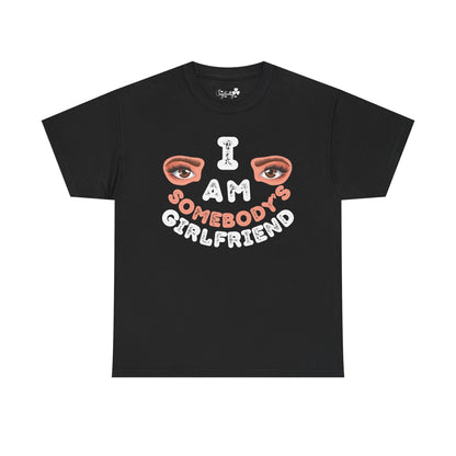 Black t-shirt with graphic design and text on a white background