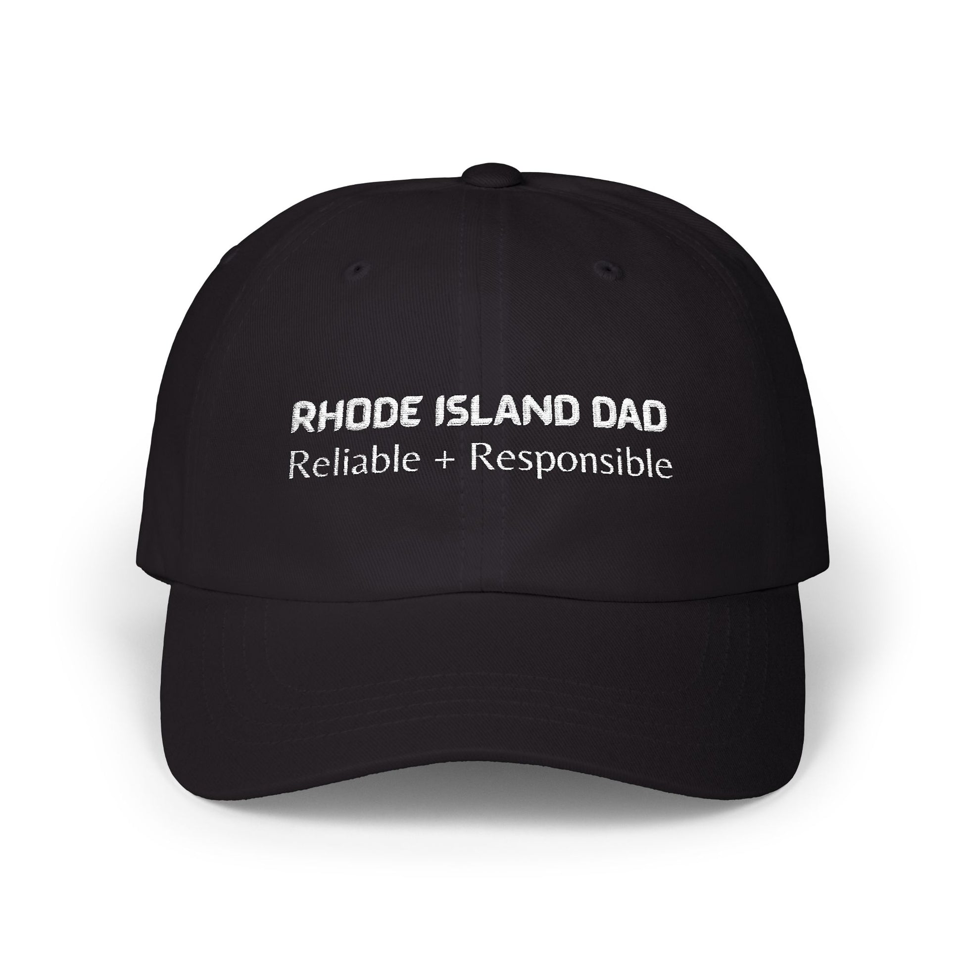 Black Baseball Cap. Best Embroidered Cap For Rhode Island Dads.