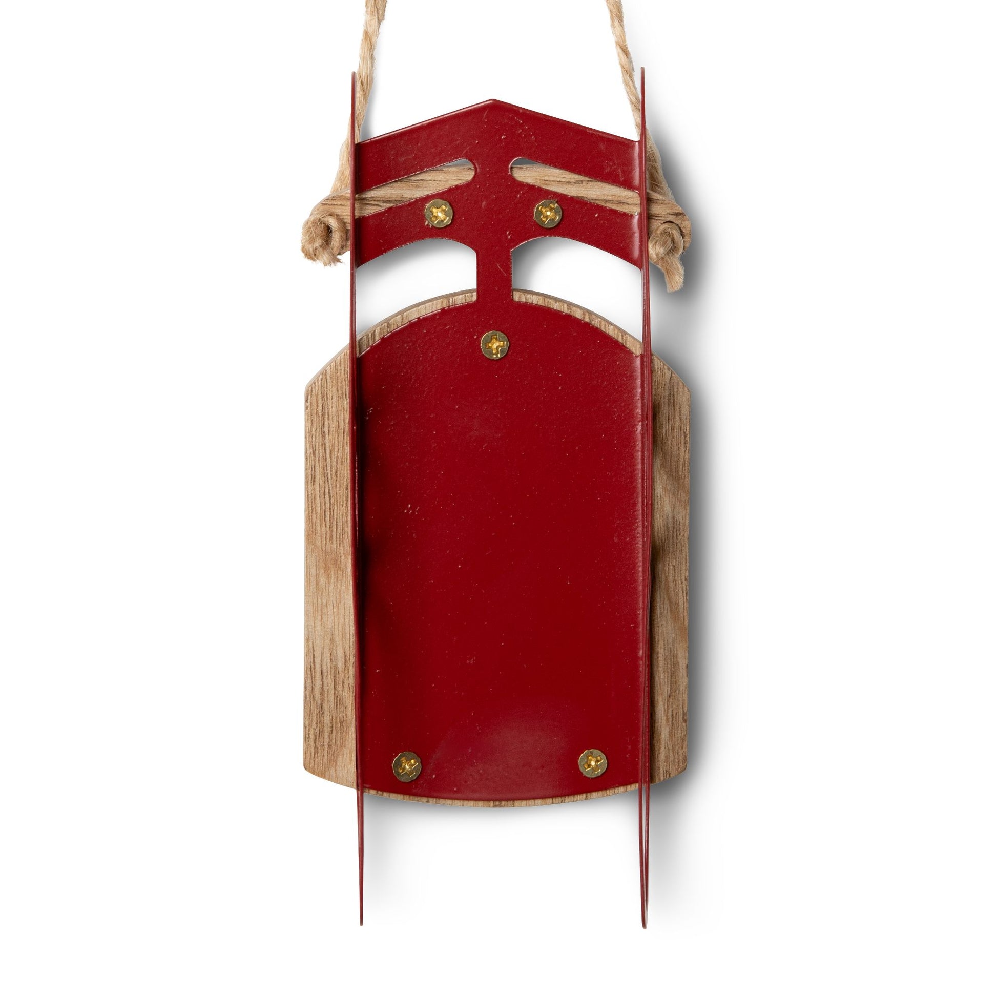Victory Over Cancer Sled Ornament. Red wooden sled with a white background