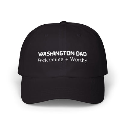 Black Baseball Cap. Best Embroidered Cap For Washington Dads.