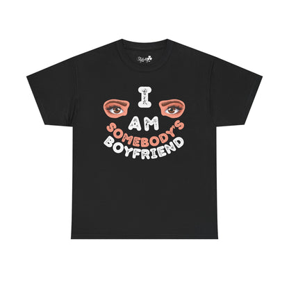Black t-shirt with graphic design and text on a white background