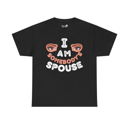 Black t-shirt with graphic design and text on a white background