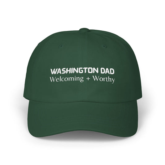 Green Baseball Cap. Best Embroidered Cap For Washington Dads.