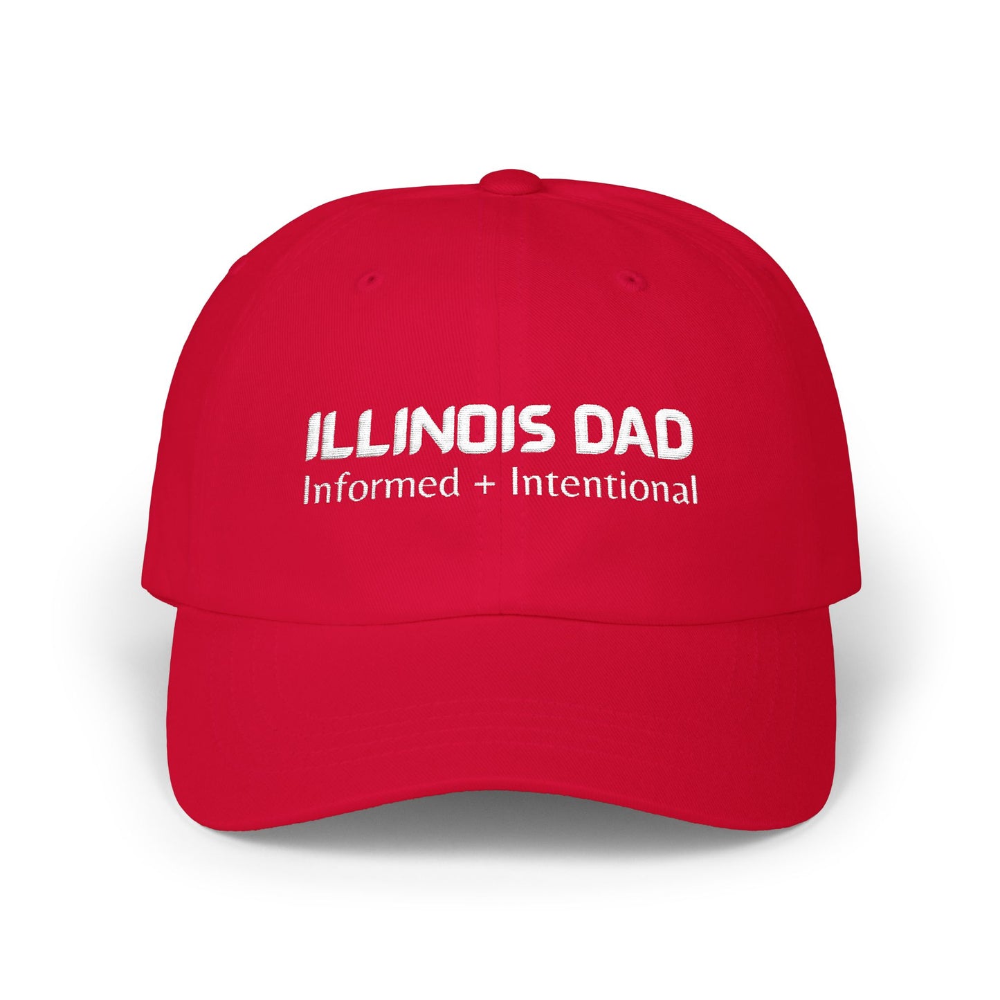 Red Baseball Cap. Best Embroidered Cap For Illinois Dads.