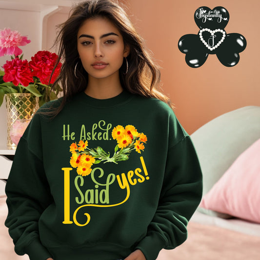 Engagement green sweatshirt for bride and bridal party.