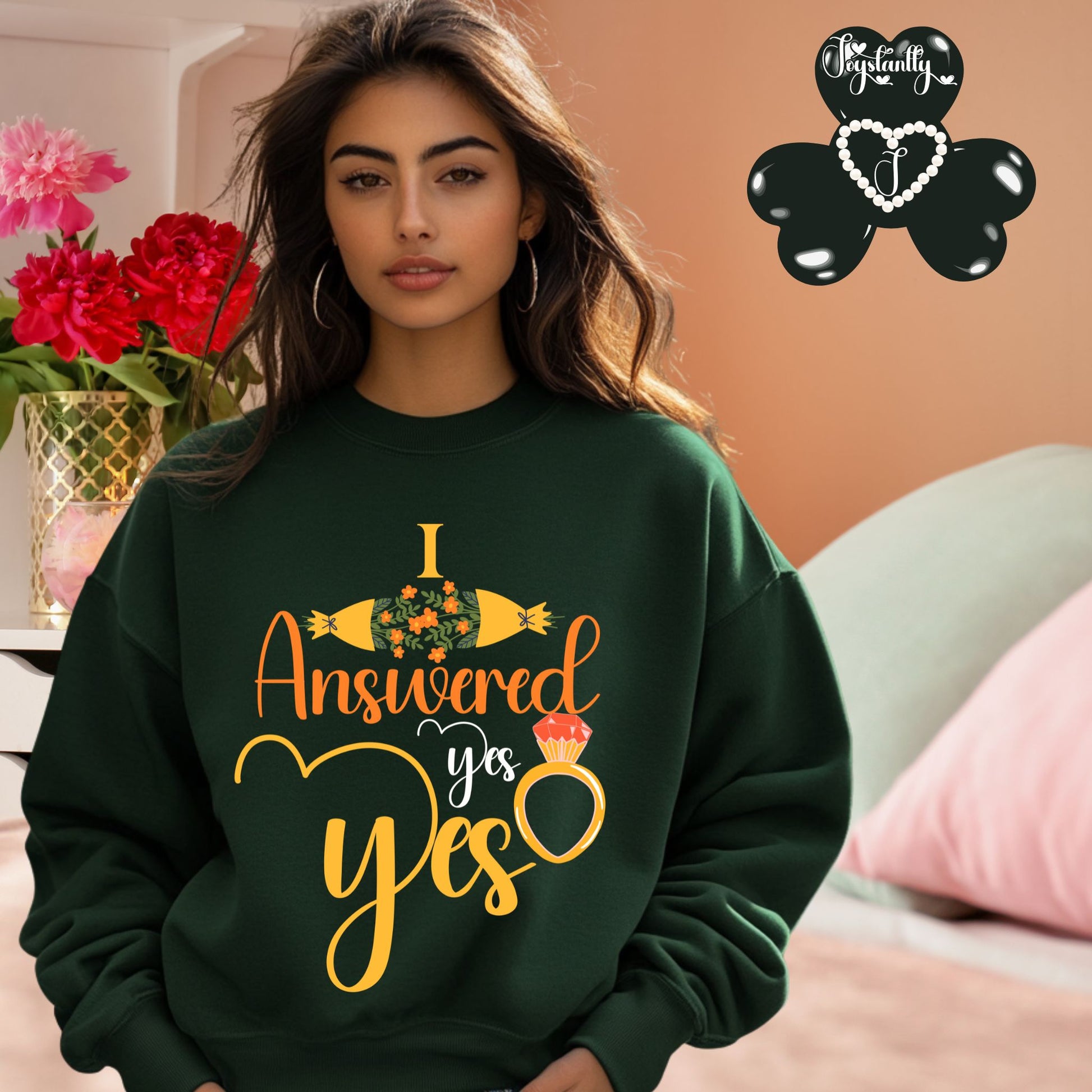Engagement forest green sweatshirt for bride and bridal party.